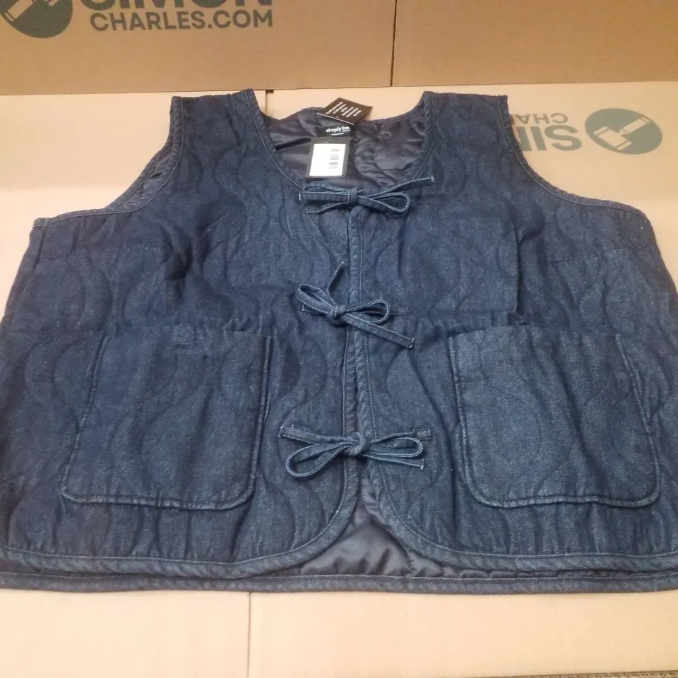 BOX CONTAINING APPROXIMATELY 17 BRAND NEW SIMPLY BE BLUE TIE FRONT QUILTED DENIM GILET - SIZE 18