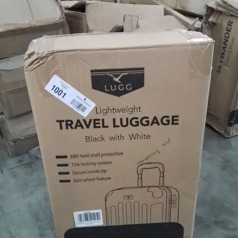 BOXED LUGG LIGHTWEIGHT HARD SHELL LUGG MINI CABIN TRAVEL SUITCASE -BLACK/WHITE-