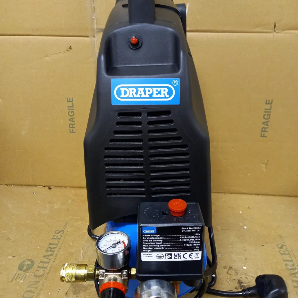 DRAPER 24974 6-LITRE 1.1KW OIL-FREE AIR COMPRESSOR