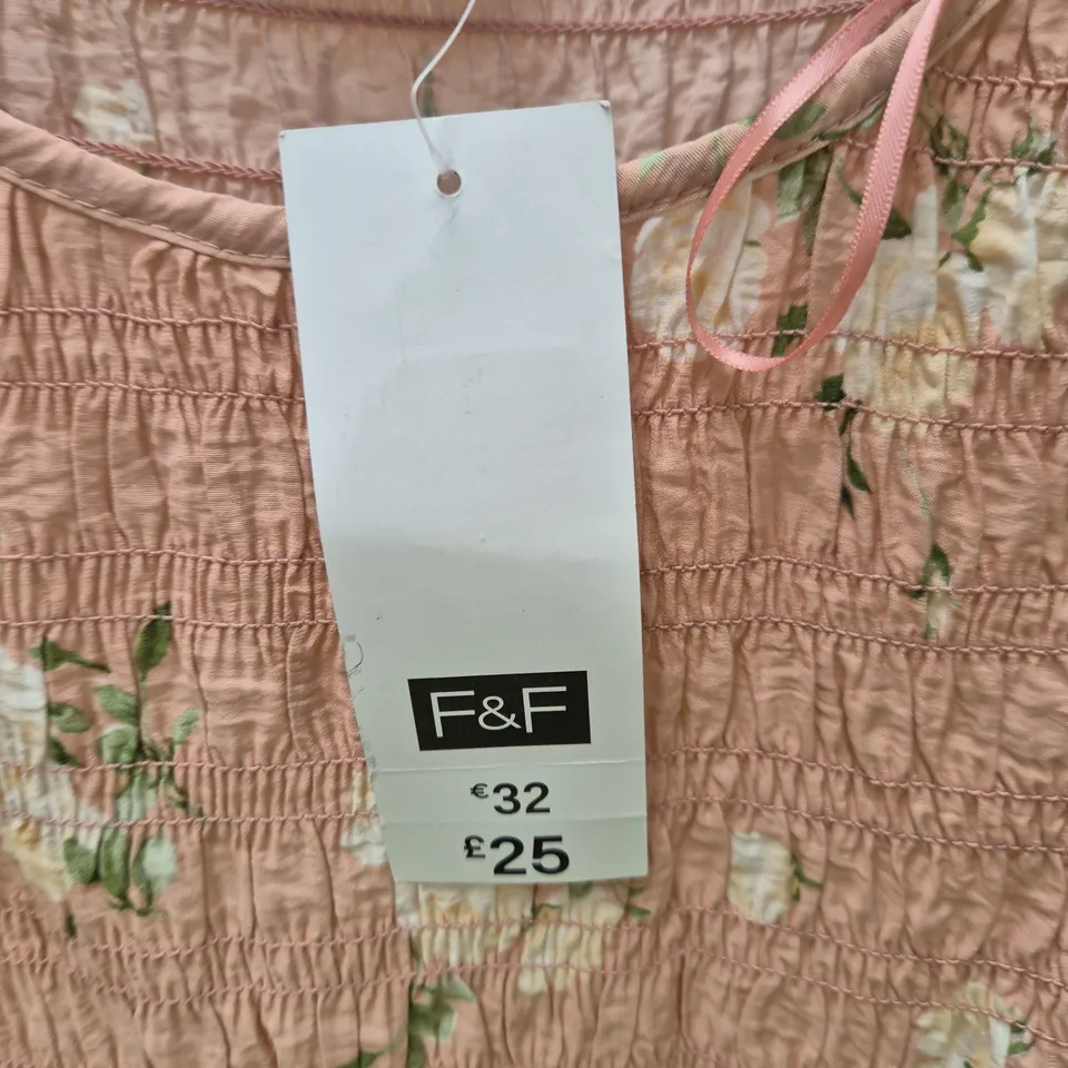 F&F TESCO WOMEN'S PINK FLORAL SMOCKED DRESS – UK 14