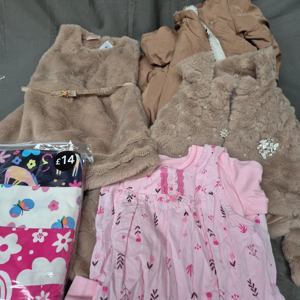 BOX OF APPROXIMATELY 30 ASSORTED KIDS CLOTHING ITEMS TO INCUDE - COAT, PYJAMAS, DRESS, ETC