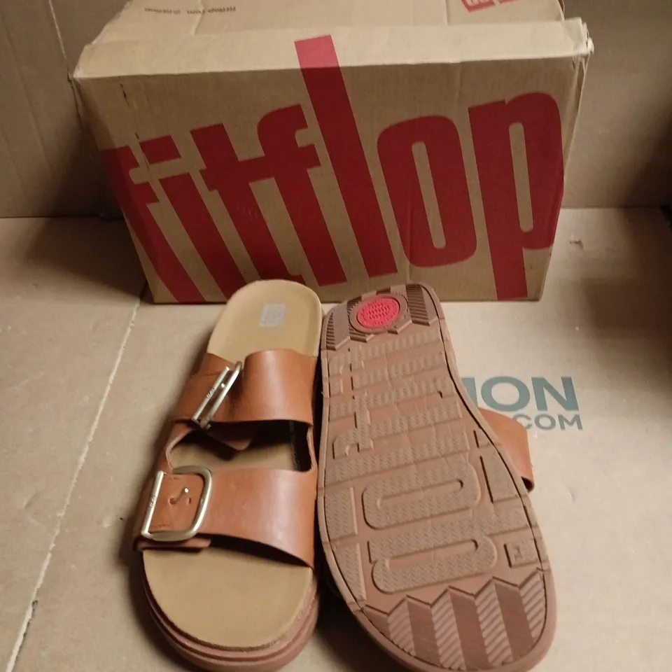 FITFLOP LEATHER SANDALS WITH BUCKLE STRAPS – BROWN - UK SIZE 8