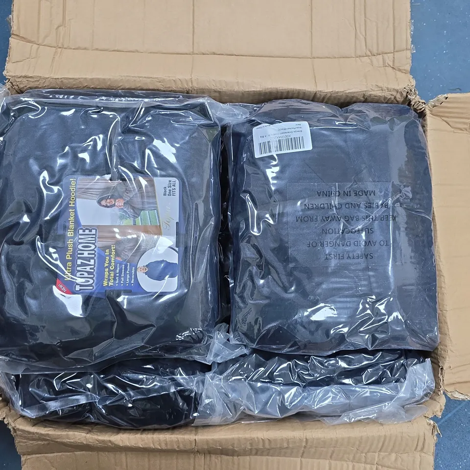 BOX OF APPROXIMATELY 10 TOPAZ HOODED BLANKETS - ONE SIZE - BLACK