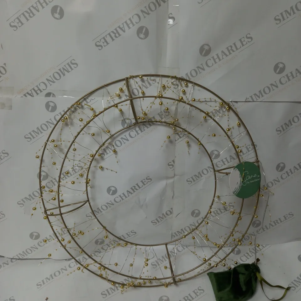 SARA DAVIES GOLD PRE-LIT BEADED WREATH