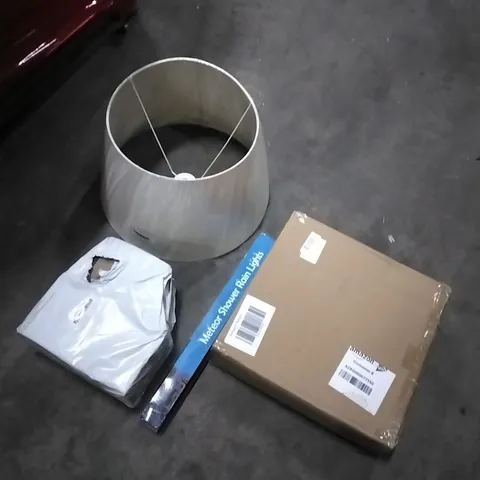 PALLET OF HOUSEHOLD ITEMS TO INCLUDE GAMING CHAIR, LAMPSHADE,PLANT PROPAGATION STATION,METEOR SHOWER RAIN LIGHTS, CHRISTMAS WREATH AND OTHER ASSORTED ITEMS...