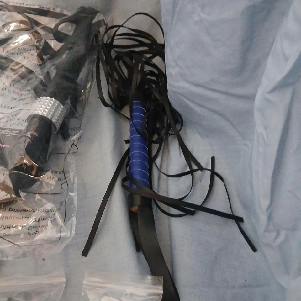 LARGE QUANTITY OF ASSORTED SEX TOYS TO INCLUDE; LEG AVENUE BDSM RESTRAINTS SET WITH LEATHER COLLAR, CUFFS & CHAINS