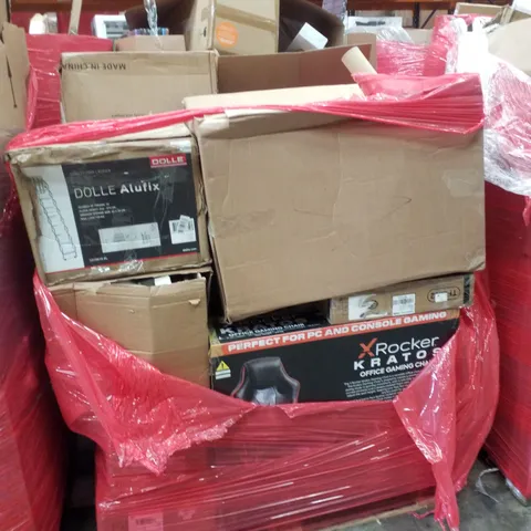 PALLET CONTAINING ASSORTED PRODUCTS INCLUDING OFFICE GAMING CHAIR BAR STOOL & CONCERTINA LADDER