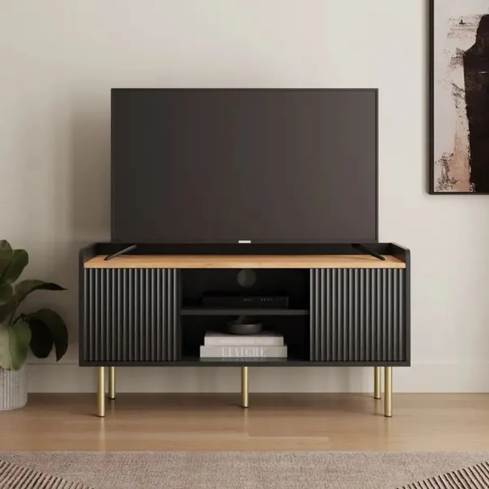 BOXED GEORGI SMALL TV STAND FOR TVS UP TO 42" - BLACK (1 BOX)