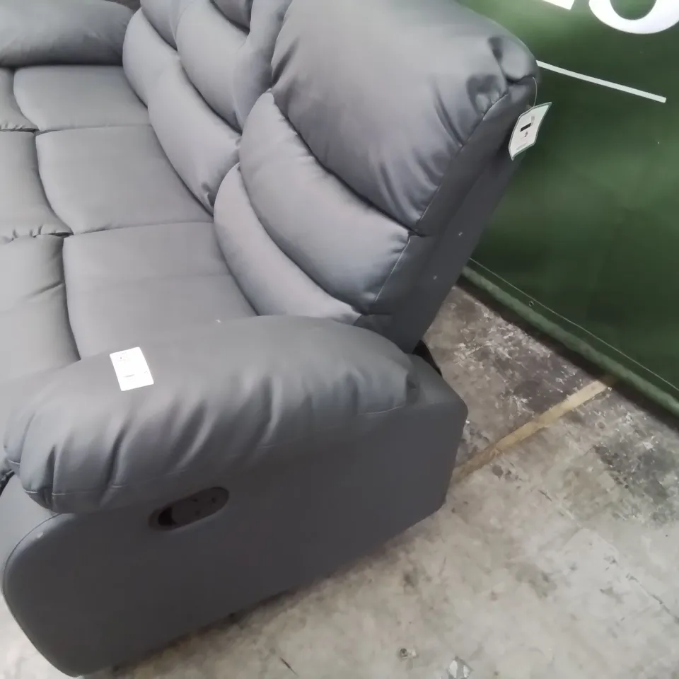 DESIGNER MANUAL RECLINING THREE SEATER SOFA GREY LEATHER 