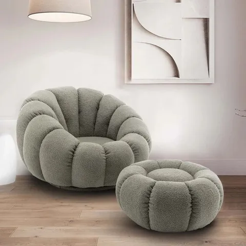 BOXED MIRIELLE TEDDY CHAIR WITH FOOTSTOOL - SAGE GREEN (1 BOX)