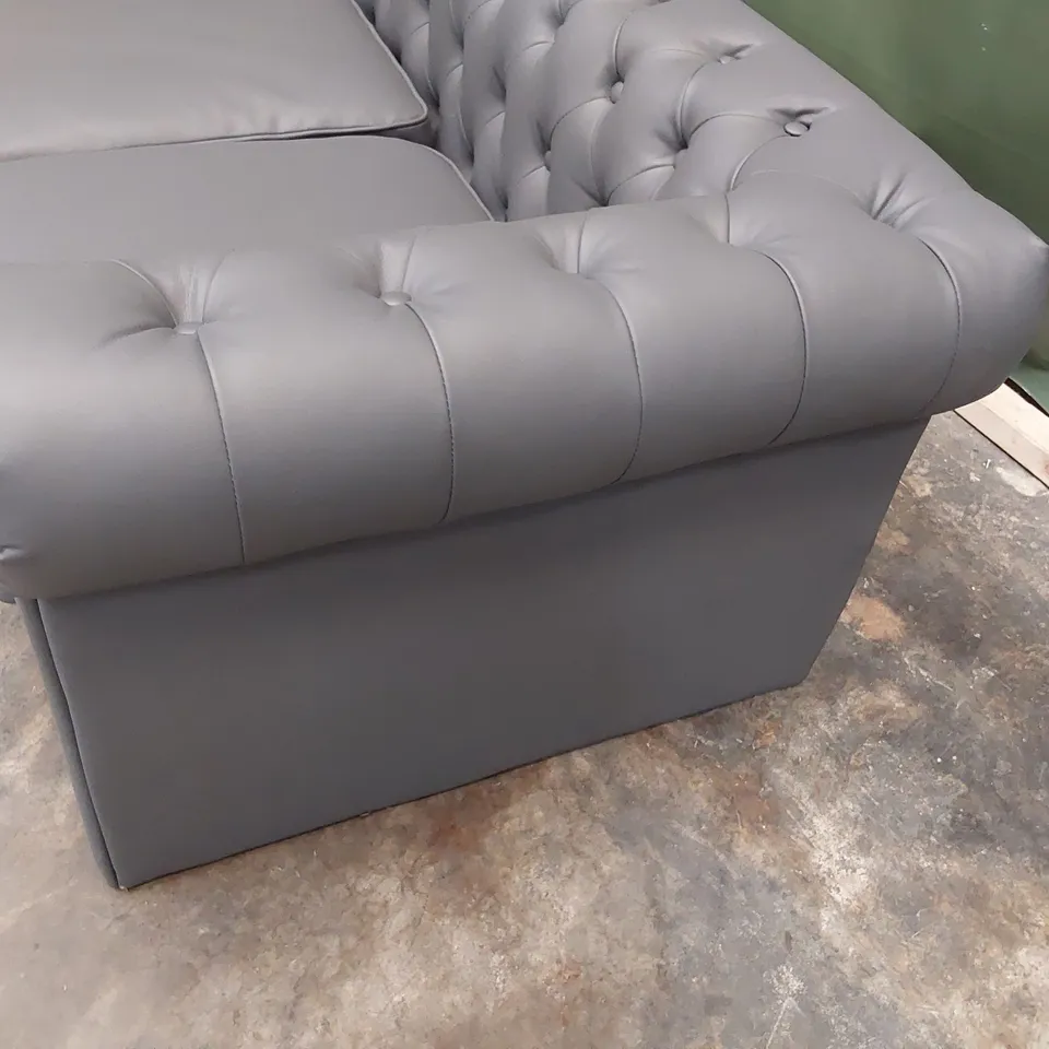 DESIGNER TWO SEATER CHESTERFIELD SOFA GREY LEATHER 