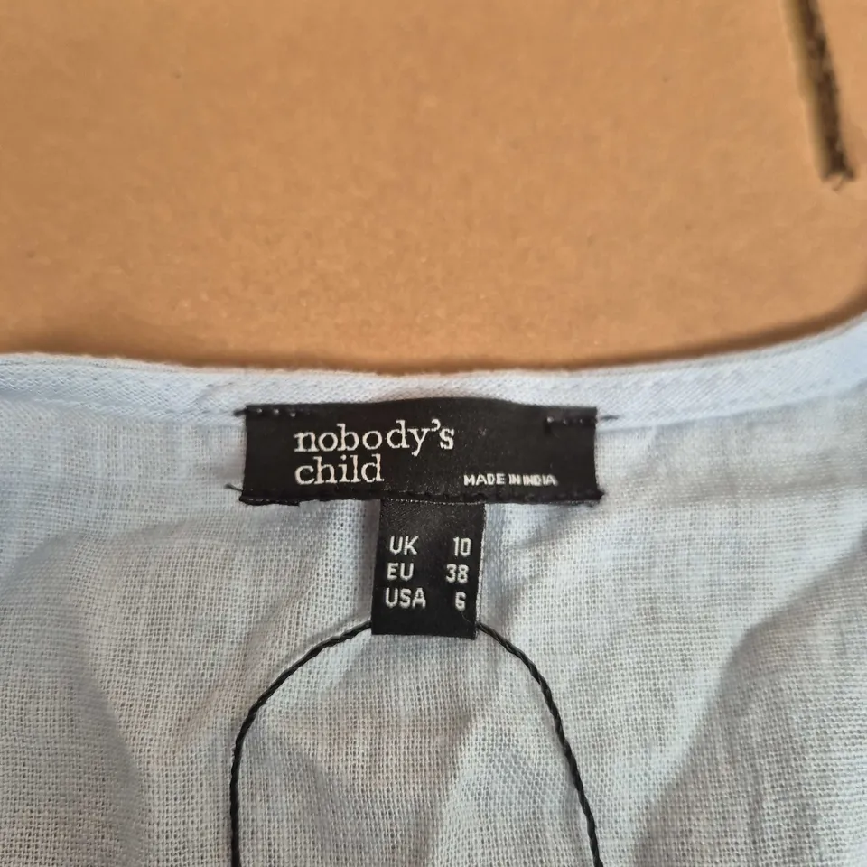 NOBODY'S CHILD LIGHT BLUE TIE-FRONT TOP – UK 10 (EU 38, US 6)