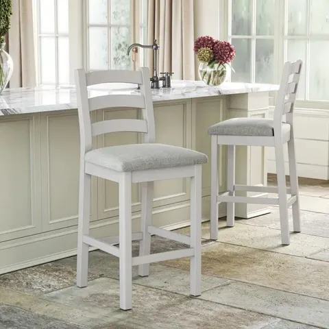 BOXED SALCOMBE SET OF 2 COUNTER HEIGHT BAR STOOLS, PINE - STONE (WITHOUT CUSHION SEAT PAD)