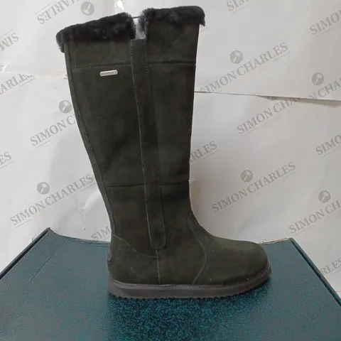 BOXED EMU AUSTRALIA "MOONTA" WATERPROOF KNEE LEATHER BOOTS, BLACK - SIZE 5