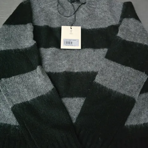 ALLSAINTS LONG SLEEVE JUMPER IN BLACK/GREY SIZE MEDIUM