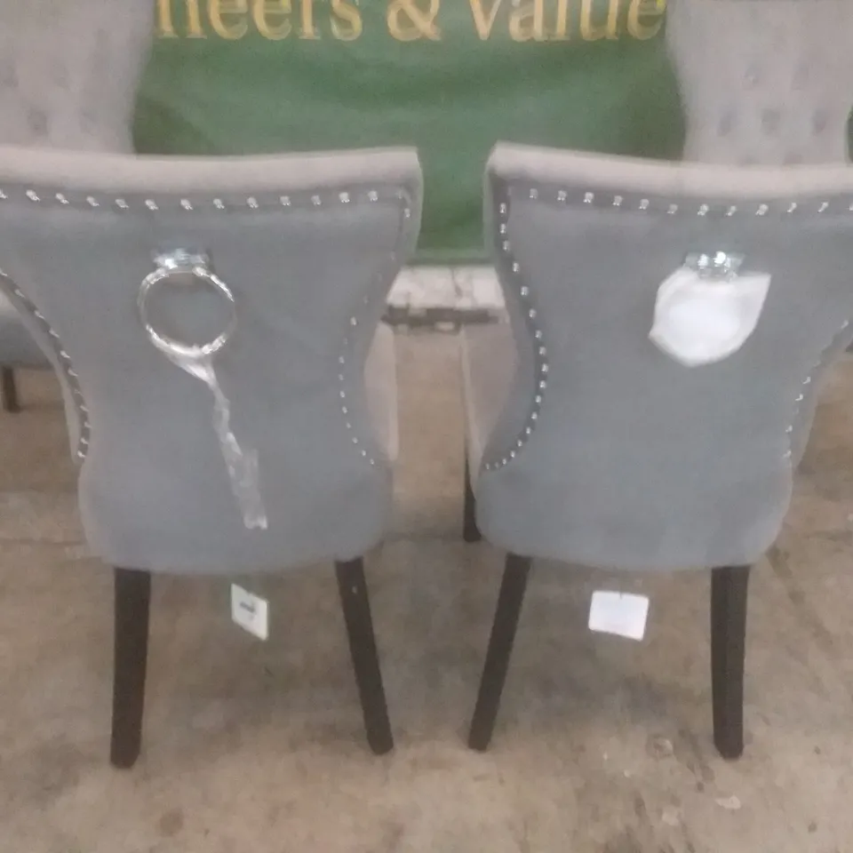 SET OF 4 NEW KENSINGTON GREY VELVET BUTTON BACK DINING CHAIR (BLACK LEG)