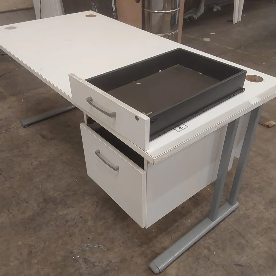 WHITE OFFICE DESK WITH INTEGRATED DRAWER