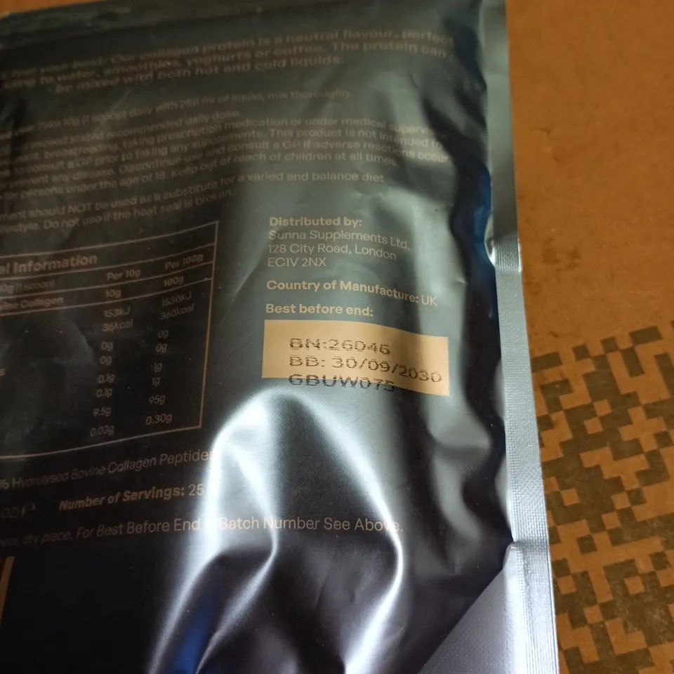 2 X SUNNA SUPPLEMENTS HALAL COLLAGEN PROTEIN UNFLAVOURED SUPPLEMENT 250G