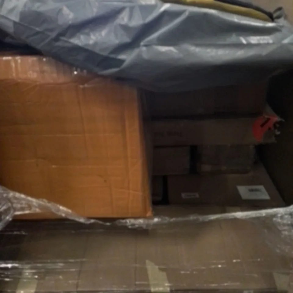 PALLET OF UNPROCESSED ITEMS TO INCLUDE FOLDING BOXES, ADJUST BED RAIL, AND LAVIEVERT WHITEBOARD