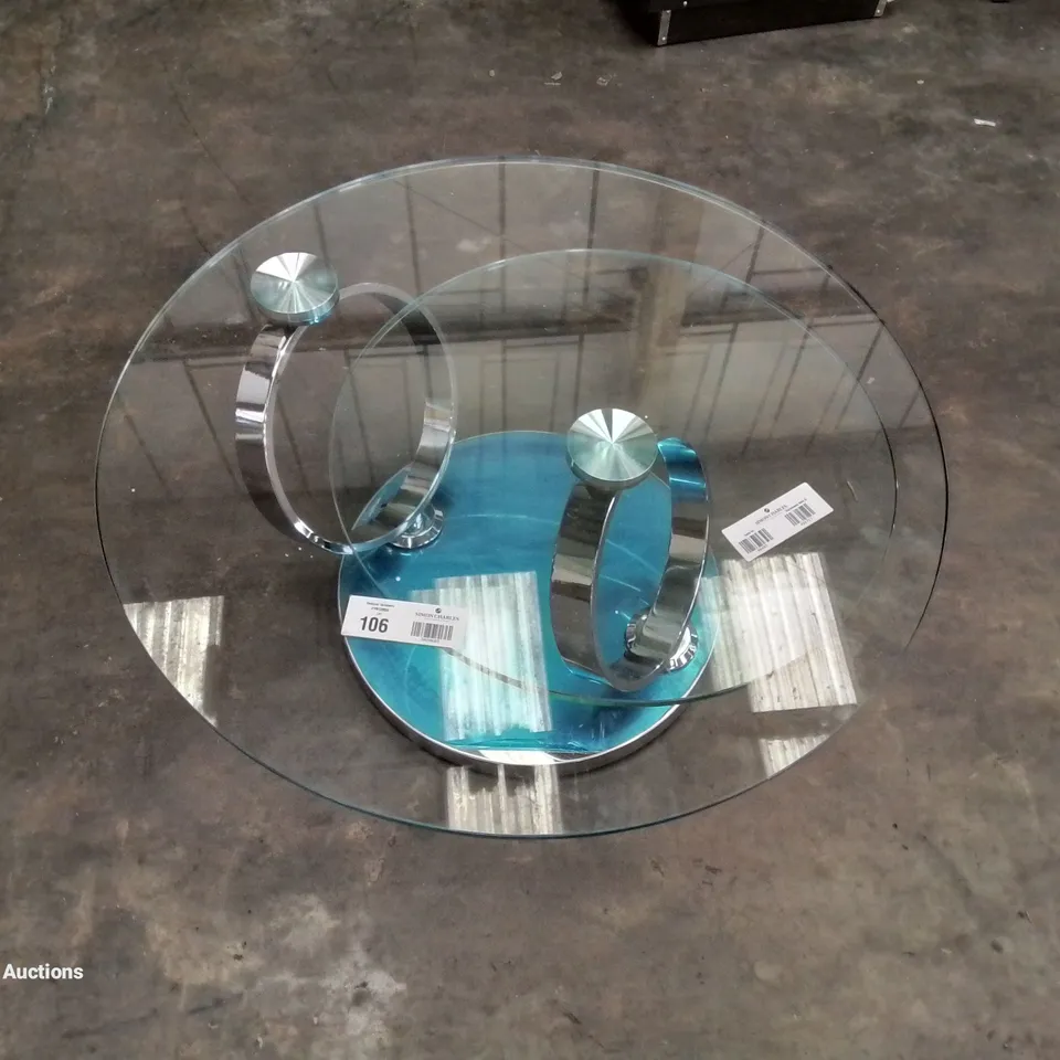 QUALITY DESIGNER CIRCULAR SPINNING GLASS SIDE TABLE WITH CHROME STAND