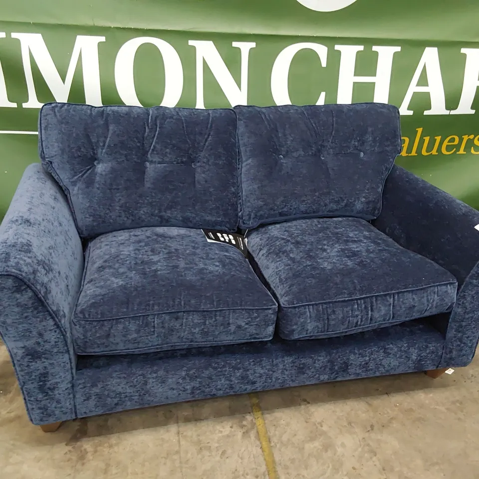 QUALITY BRITISH DESIGNER LOUNGE Co. TWO SEATER SOFA BLUE PLUSH FABRIC 