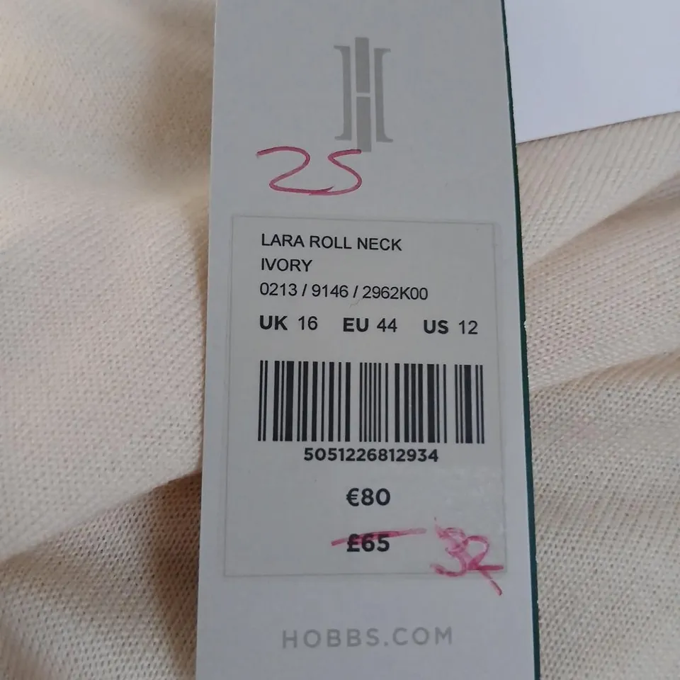 HOBBS LONDON LARA ROLL NECK – IVORY, UK 16