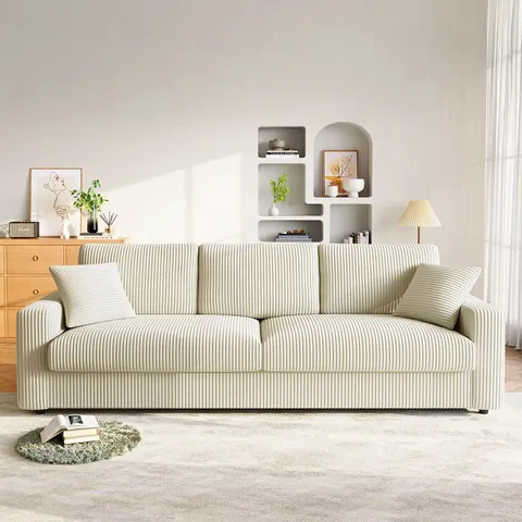 BOXED MODERN 256CM CORDUROY SOFA, WIDE ARMREST, OVERSIZED SOFA SUITABLE FOR LIVING ROOM SOFA