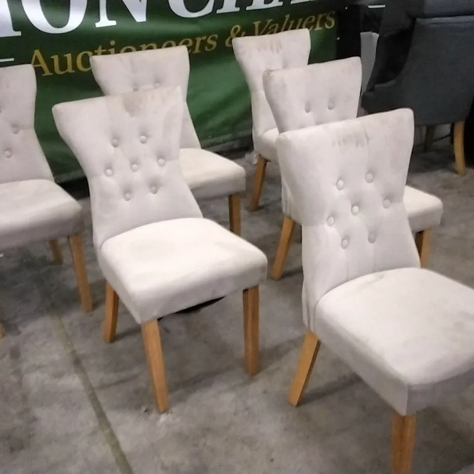 SET OF 6 PLUSH MINK FABRIC BUTTONBACK DINING CHAIRS WITH WOODEN LEGS