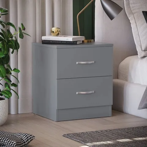BOXED MAYBERRY 2 DRAWER BEDSIDE TABLE - GREY (1 BOX)