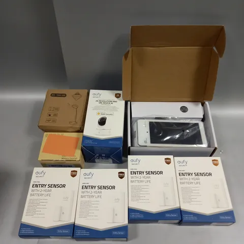 ASSORTED ELECTRICAL GOODS TO INCLUDE EUFY ENTRY SENSOR, EUFY INDOOR SECURITY CAMERA, AND PAX A920PRO ETC.