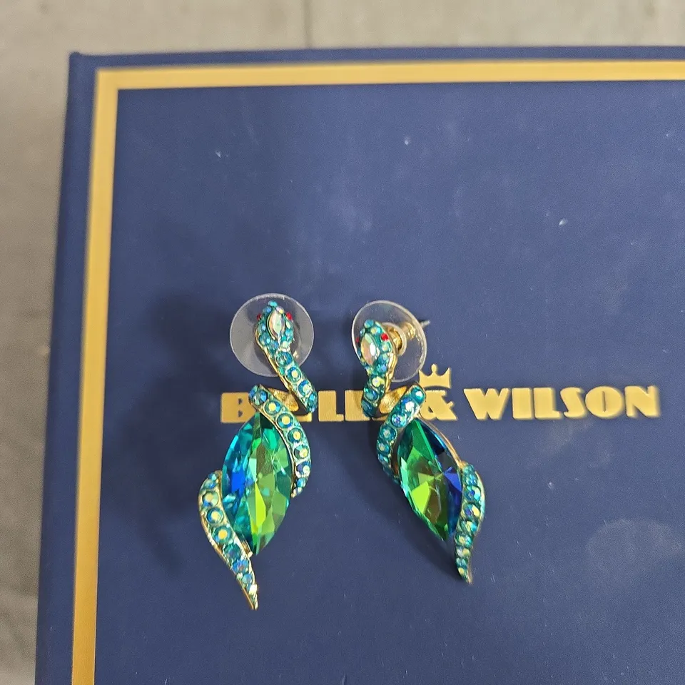 BUTLER & WILSON TEAL CRYSTAL DROP EARRINGS WITH BLUE ACCENTS