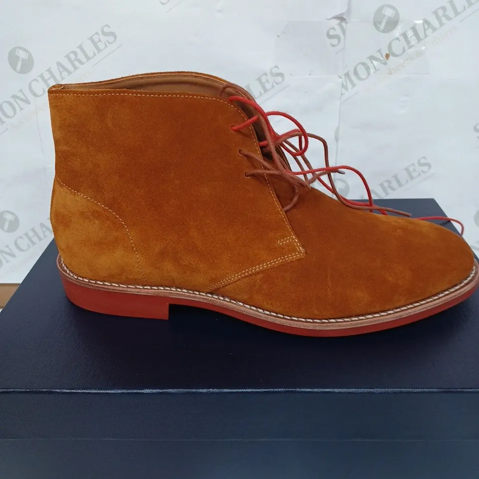 BOXED PAIR OF HERRING GRAYS WOMEN'S SUEDE ANKLE BOOTS - GINGER SUEDE / SIZE: 8.5 UK