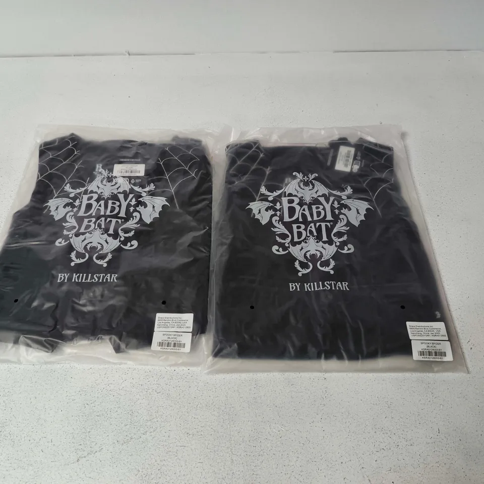 LOT OF APPROXIMATELY 45 BRAND NEW KILLSTAR SPOOKY SPIDER ITEMS IN BLACK - VARIOUS YOUTH SIZES