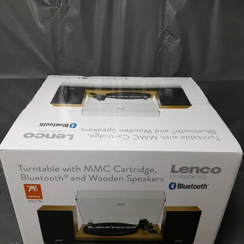 BOXED LENCO TURNTABLE WITH MMC CARTRIDGE, BLUETOOTH AND WOODEN SPEAKERS