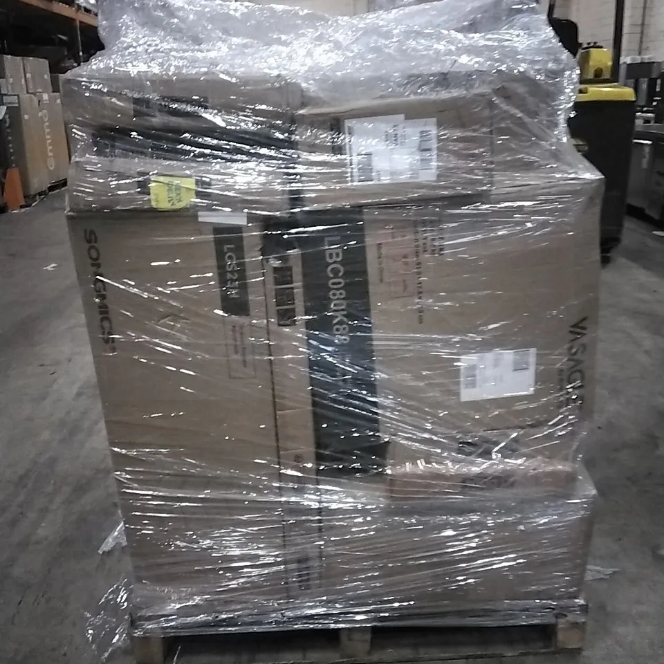 PALLET OF ASSORTED HOUSEHOLD GOODS AND PRODUCTS TO INCLUDE;DRAWER DRESSER,TRASH,OTTOMAN STORAGE BOX