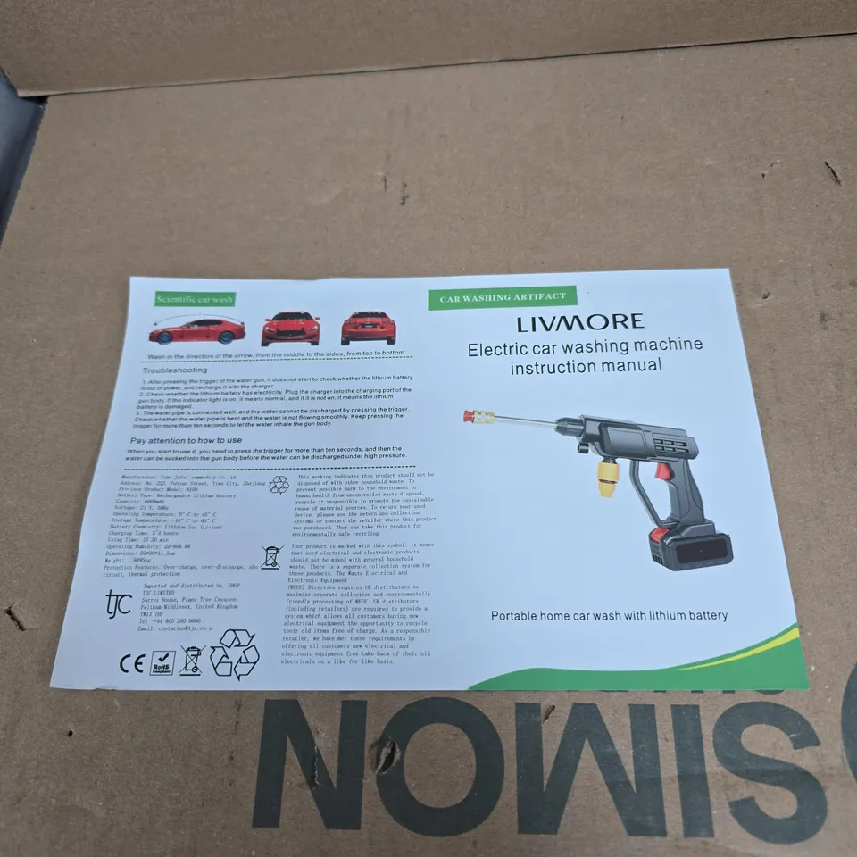 LIVMORE ELECTRIC CAR WASHING MACHINE IN BLACK CASE UNBOXED