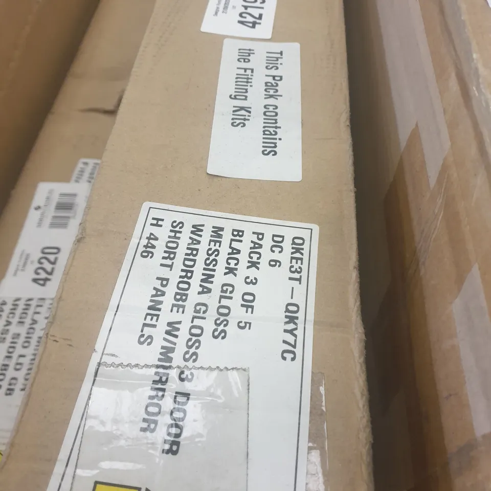 BOXED MESSINA GLOSS 3 DRAWER WARDROBE PART (INCOMPLETE ONLY ONE BOX, BOX 3 OF 5 ONLY)