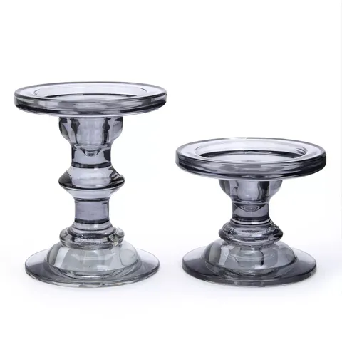  SMOKED GLASS CANDLE HOLDERS