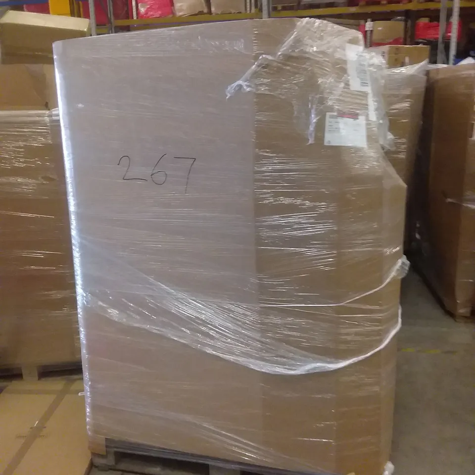 PALLET OF ASSORTED ITEMS INCLUDING FAN LIGHT, AMERICAN TOURIESTER RED LUGGAGE BAG, HOMIDEC CLOTHES RACK, DAYSTAR FOLDING TANNING LOUNGE CHAIR, WOLFWISE TELESCOPING LADDER, MH LONDON ROMBASS BAR STOOL