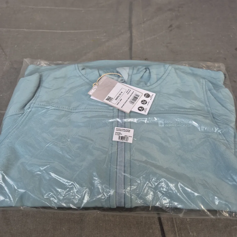 MOUNTAIN WAREHOUSE EXODUS KIDS WATER-RESISTANT SOFTSHELL JACKET – PALE BLUE, 9-10 YEARS 