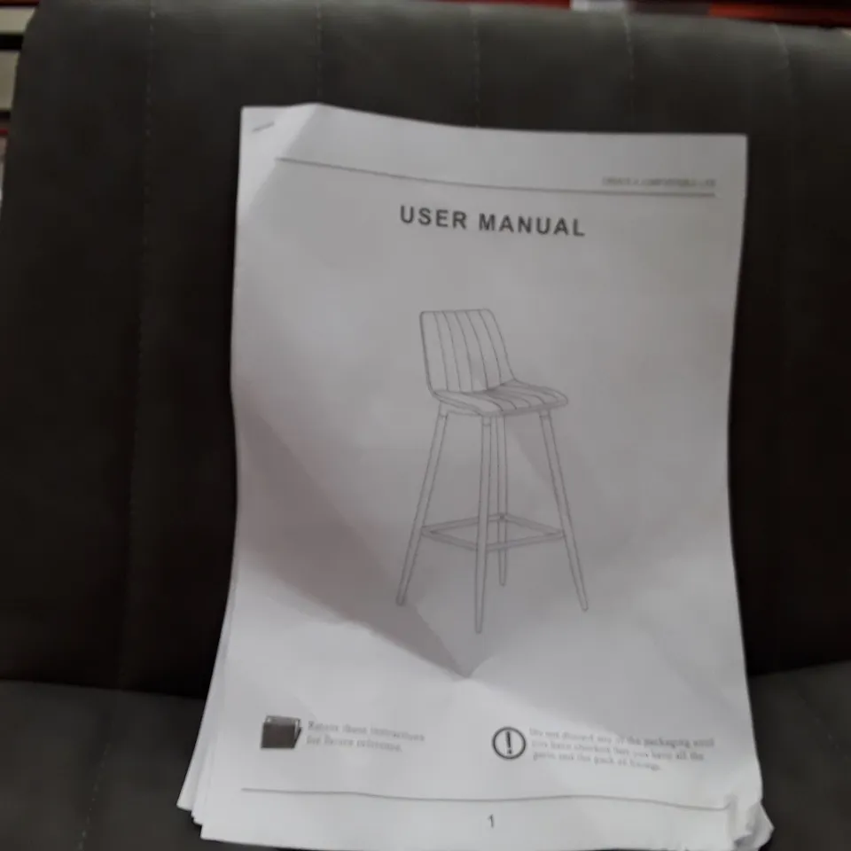 BOXED SET OF 2 UPHOLSTERED FAUX LEATHER BAR STOOLS  - GREY (1 BOX)