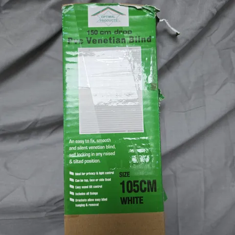 PVC VENETIAN BLIND – WHITE, 105 CM WIDE X 150 CM DROP 