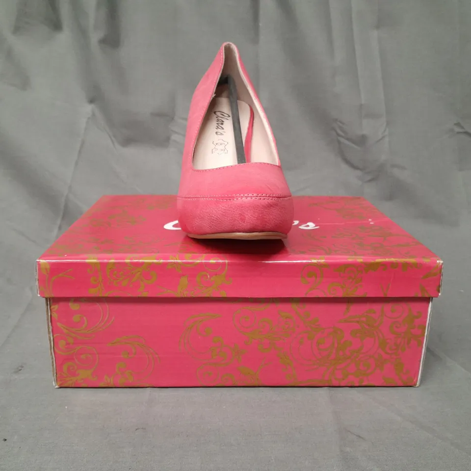 BOXED PAIR OF CLARA'S CLOSED TOE HEELED SHOES IN RED EU SIZE 36