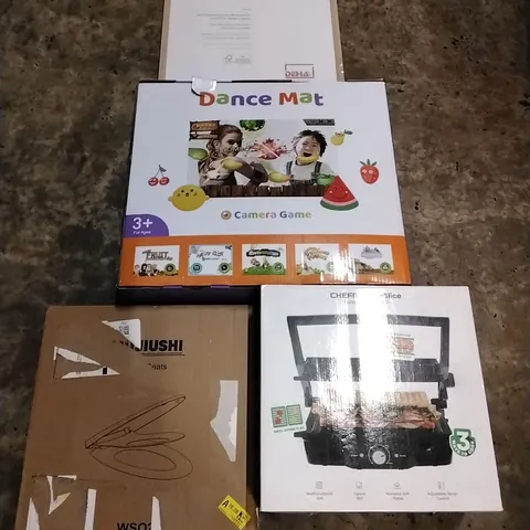 PALLET OF HOUSEHOLD ITEMS TO INCLUDE CHEFMAN 4 SLICE PANINI PRESS, TOILET SEAT ,DANCE MAT,PICTURE FRAME AND OTHER ASSORTED ITEMS...