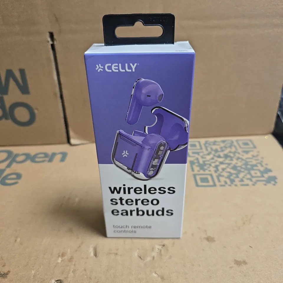 CELLY WIRELESS STEREO EARBUDS, TOUCH REMOTE CONTROLS. BOXED