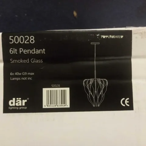 BRAND NEW DAR 6 LIGHT PENDANT POLISHED CHROME AND SMOKED GLASS