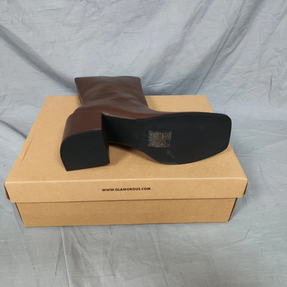 GLAMOROUS BROWN LEATHER ANKLE BOOTS - SQUARE TOE, BLOCK HEEL - BOXED - UK SIZE 6