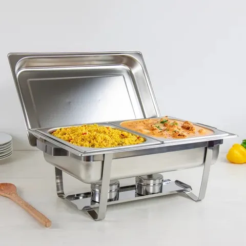 BOXED BANQUET STAINLESS STEEL CHAFING DISH 13.5L, DOUBLE COMPARTMENT (1 BOX)