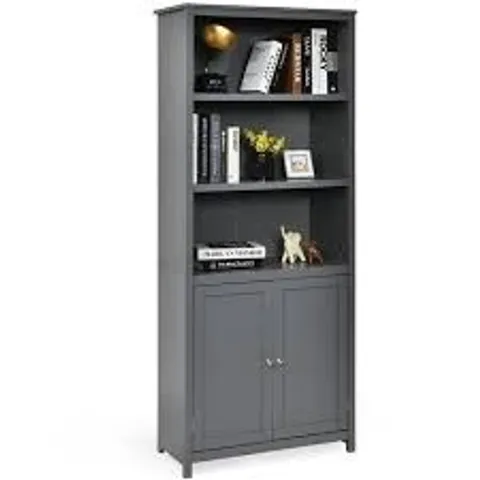 BOXED COSTWAY 2 DOOR 3 SHELF GREY BOOKCASE - GREY