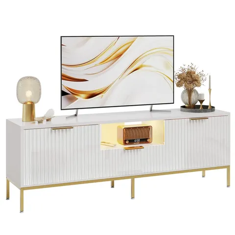 BOXED FLUTED TV STAND FOR 60 INCH TV, GLOSSY MEDIA CONSOLE WITH WAVE PATTERN (1 BOX)